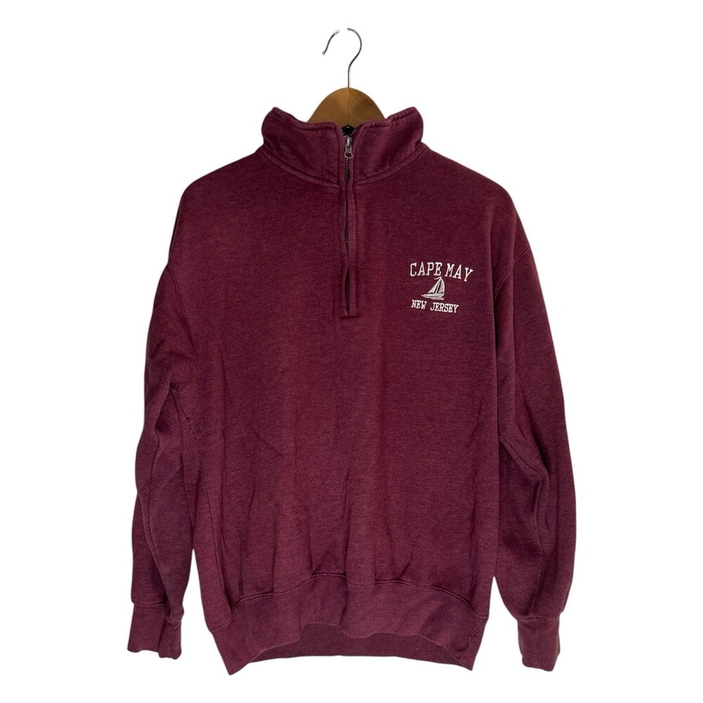 Cape May New Jersey Quarter Zip Sweatshirt Pullover Sz Medium Burgundy